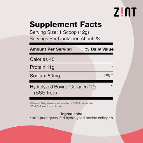 Zint Collagen Peptides Protein Powder, Natural Collagen Booster, Joint Supplements for Men & Women, 10 oz