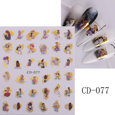 Sexy Girls Nail Art Sticker Decals, 3D Colorful Smudge Design for Women Manicure Accessories