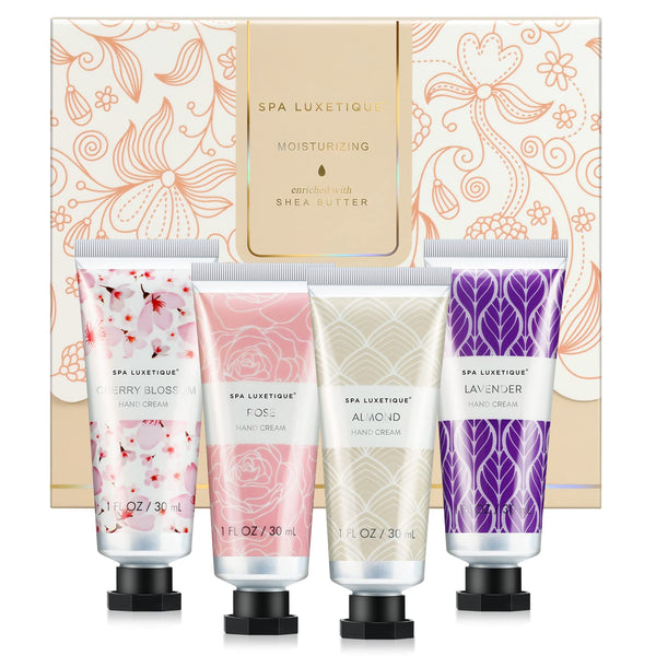 spa luxetique Hand Cream Set, Pack of 4 Christmas Gift Set Enriched with Shea Butter for Dry Hands, Travel Size