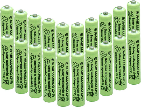 Solar Light Batteries AAA NiMH 600mAh 1.2V Rechargeable for Garden Solar Lights and Remotes (20 Pcs)