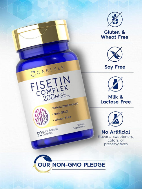 Carlyle Fisetin Complex Supplement | 200mg | 90 Capsules | Non-GMO and Gluten Free