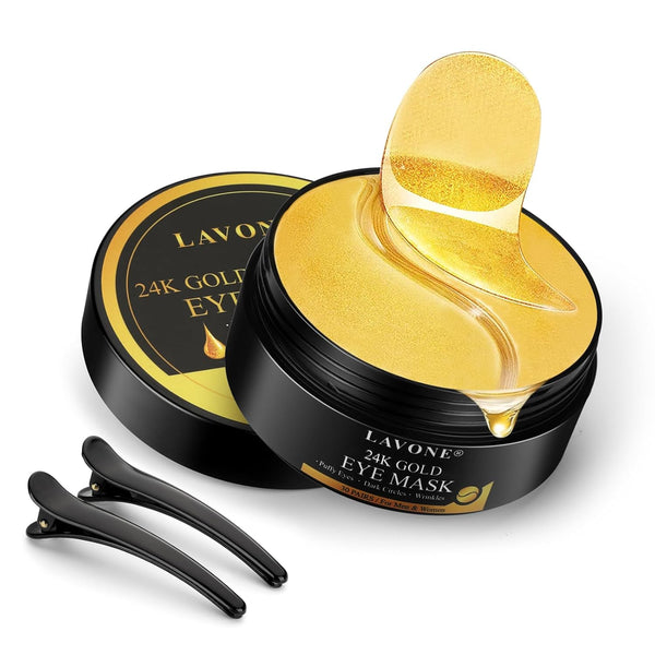 LAVONE Eye Mask-30 Pairs 24K Gold Under Eye Patches for Dark Circles and Puffiness, Reduce Wrinkles, for Women