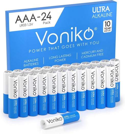 Voniko Premium Grade AAA Alkaline Batteries, 24 Pack, Ultra Long-Lasting, Leakproof 1.5v with 10-Year Shelf Life