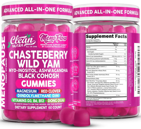 Clean Nutra Menopause Supplements for Women Chastberry Wild Yam Gummies Inositol Black