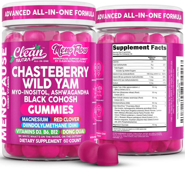 Clean Nutra Menopause Supplements for Women Chastberry Wild Yam Gummies Inositol Black