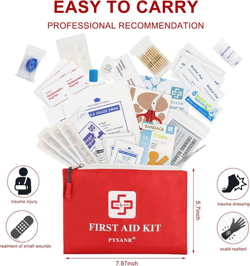 Small First Aid Kit, 150 Piece with Foil Blanket, Scissors, Emergency Bag for Home, Travel