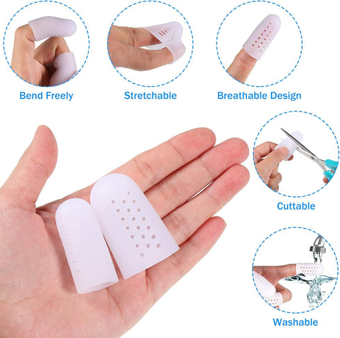 Tondiamo 20 Pieces Silicone Finger Cots Protectors Caps for Wound, Breathable Finger Cover Sleeves for Cracking, Eczema