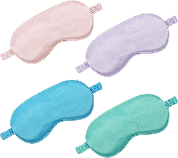 4 Pcs Silk Eye Mask, Smooth Soft Satin Sleep Mask with Ear Plugs for Travel Nap Relaxation, Light Colors