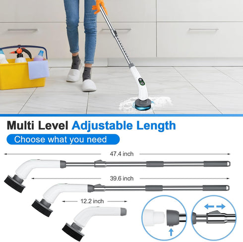 Zurostcae 550 3 8 IPX7 Electric Spin Scrubber, RPM Cordless Home Cleaning Brush with Extended Handle, Speeds