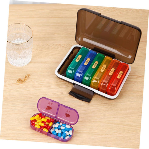 Weekly Portable Pill Organizer Medicine Case with Colorful Compartments Small Travel Pill Box for Daily Vitamin