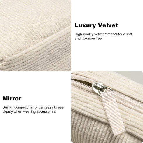 KOTORA 2 Pcs Corduroy Makeup Bag for Purse, Small Aesthetic Makeup Organizer, Travel Toiletry Pouch for Women