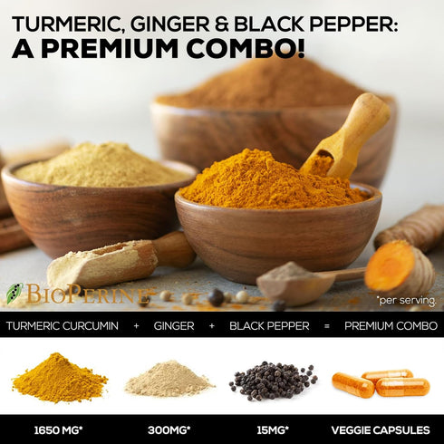 Turmeric Curcumin 1950mg with BioPerine & Ginger - 120 Vegan Non-GMO Herbal Pills for Joint Support, Max Absorption