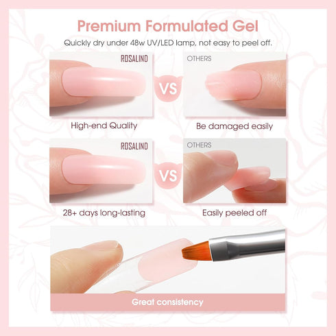 ROSALIND Soft Pink Poly Nail Gel, 2 oz Poly Extension Gel for Nail Art Decoration, Easy to DIY, Pink Nail Enhancement