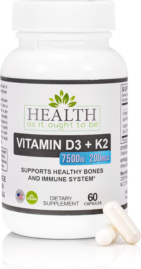 Health As It Ought To Be Vitamin D3+K2 Supplement | 60 Capsules for Healthy Bones and Immune Health