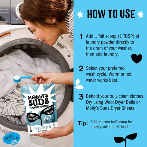 Molly's Suds Original Laundry Detergent Powder, Natural for Sensitive Skin, Earth-Derived Ingredients, 70 Loads