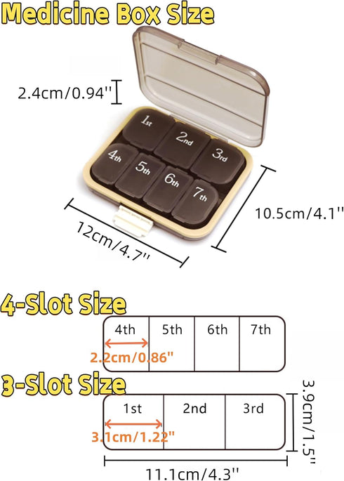 UIVXXUD 7 Set) Ultra-Portable Day Weekly Compact Travel Size Pill Organizer Box - Detachable Daily Compartments