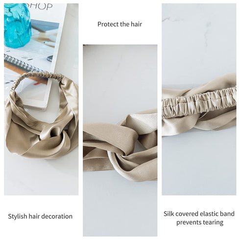 ZIMASILK 100% Mulberry Silk Twisted Headband Hair Wrap Accessory for Women (Taupe)