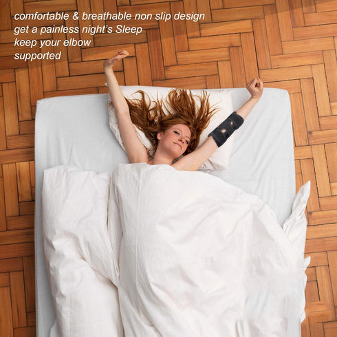 Elbow Brace, Night Elbow Splint for Sleeping, Adjustable Stabilizer with 4 Removable Splints for Cubital Tunnel