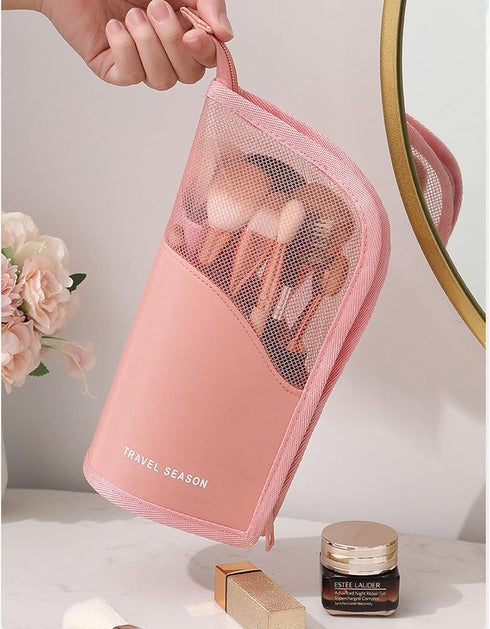 Makeup Brush Travel Case Stand Up, High Capacity Portable Makeup Organizer for Travel