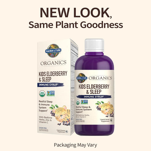 Garden of Life Organics Elderberry Immune Support for Kids with Zinc, Vitamin C - Kids Elderberry & Sleep Immune Syrup Liquid, Bedtime Herbs for Children, No Alcohol, No Added Sugar, 3.92 fl oz