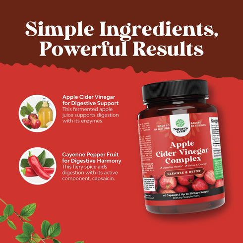 Slimming 60 Count Cleansing Apple Cider Vinegar Capsules - ACV Cleanse and Detox Pills for Gut and Digestive Health