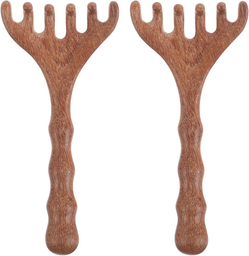TOPPERFUN Wooden Massage Comb 2pcs Set, Sandalwood Five-Claw Scalp Massager and Gua Sha