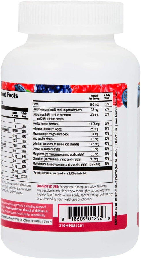 Bariatric Choice My Bariatric All-in-One Multivitamin Chewable with 300 mg Calcium, Berry Flavor, 120 Count