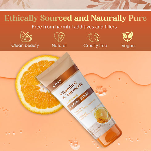Envy Vitamin C and Turmeric Face Scrub - 200ML, Anti Aging Exfoliating Scrub for All Skin Types, Vegan & Cruelty Free