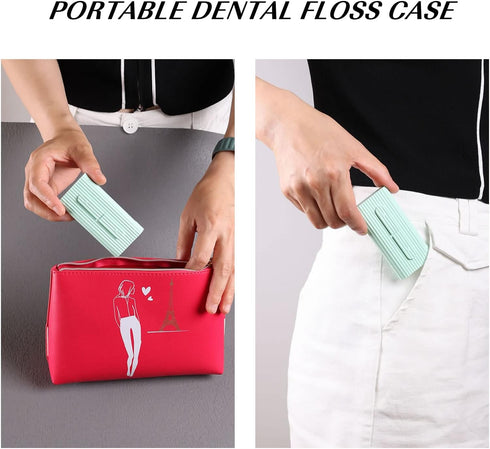 Dental Floss in Box, Portable Case with 10 Picks, Perfect Tool for Oral Care, Travel, Dinners, Dating (Green)