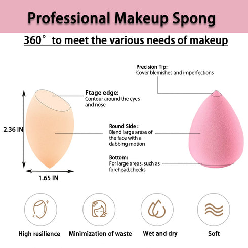 Makeup Brush Set, Professional Blending Brush and Sponges, 5 Piece Kabuki Foundation Brush Set