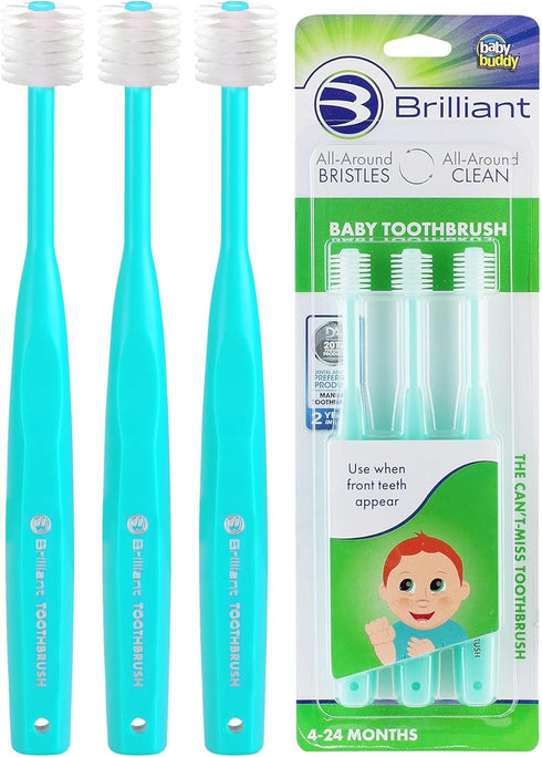 Brilliant Oral Care Baby Toothbrush, Mint Green, Soft Bristles Round Head for Easy All-Around Clean Mouth, 3 Pack, Ages