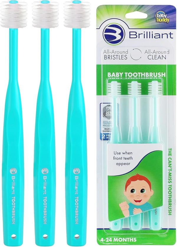 Brilliant Oral Care Baby Toothbrush, Mint Green, Soft Bristles Round Head for Easy All-Around Clean Mouth, 3 Pack, Ages