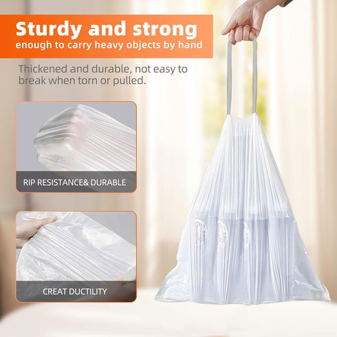 80 Count 4 Gallon Small Drawstring Trash Bags, Unscented White Liners for Bathroom Office Kitchen