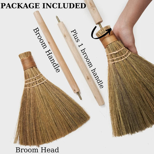 Natural Whisk Sweeping Hand Broom, Vietnamese Broom for Cleaning, Decorative Broom, 12.2" Width, 26.38" Length