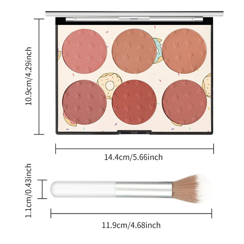 KYDA 6 Colors Blush Palette, Matte and Shimmer Blush Palette, Smooth Blendable Powder, Multiuse Blusher Makeup with
