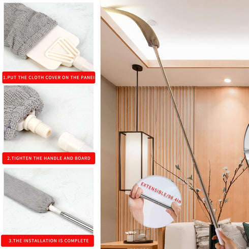 Retractable Gap Dust Cleaner, Microfiber Hand Duster with 2 Washable Dusting Cloths for Under Appliances