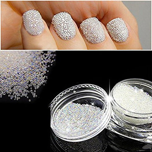 Nails Art Mini Rhinestones Beads AB Micro Ball Gems 3D Manicure Tips in Two Bottles with Tray
