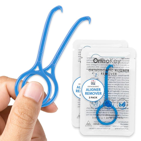 OrthoKey Clear Aligner Removal Tool - Invisible Braces & Retainer Remover Key | Dental-Grade Supplies (2-Pack) Blue