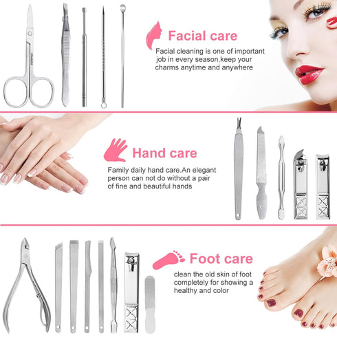 Gift for Women/Men,Nail Care kit Manicure Grooming Set with Travel Case - Yougai 18 Piece Stainless Steel Manicure Kit (Pink)…