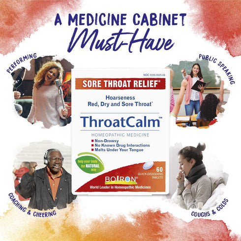 Boiron ThroatCalm Tablets, Pain Relief for Red, Dry, Scratchy, Sore Throats, 120 Count, Pack of 2