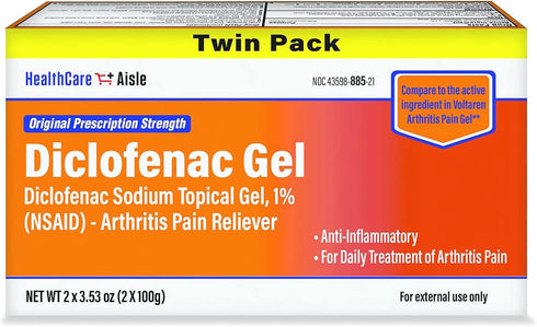 HealthCareAisle Diclofenac Gel Twin Pack, Diclofenac Sodium Topical Gel (NSAID) Arthritis Pain Reliever 1%