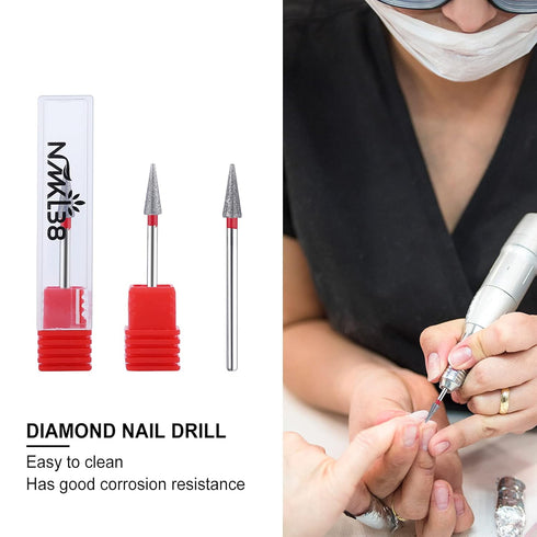 NMKL38 3/32" Tapered Diamond Nail Drill Bit, Rotary Cuticle Clean Burr Nail Art File for Electric Drill Machine, Fine -