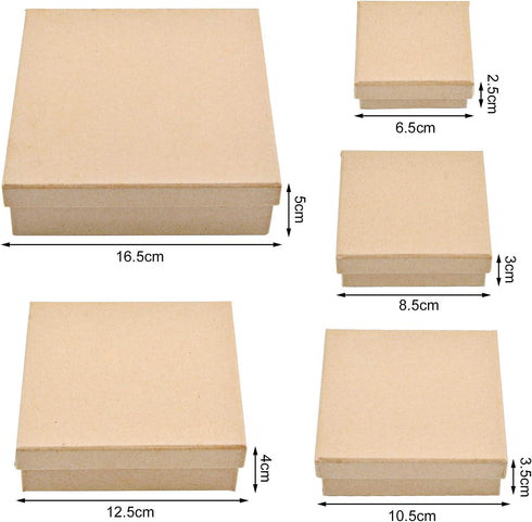 WANDIC Paper Mache Box - Set of 5 Square Mini Kraft Paper Boxes with Lids for Crafting & Storage Accessories