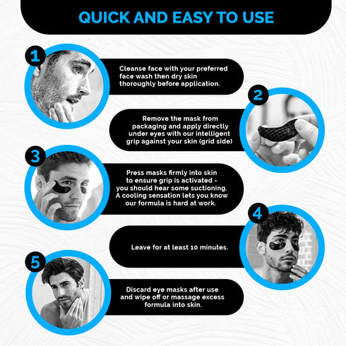 Men's Under Eye Patches – Activated Charcoal Anti-Aging Masks for Dark Circles, Puffiness & Fine Lines