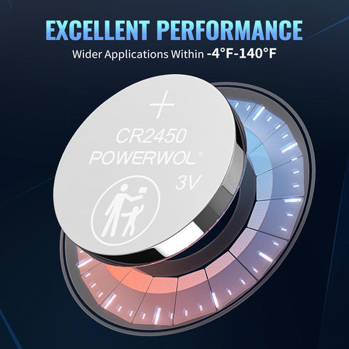 POWEROWL High Capacity CR2450 Battery, 10 Years Leak-Free, Long Lasting Power, CR 2450 3v Lithium Coin Batteries, Qty 6