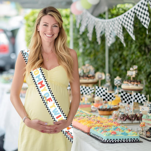 Mommy Race Car Twins Baby Shower Decorations Black White Checkered A Little Racer Is on the Way of Twins Sash Gift