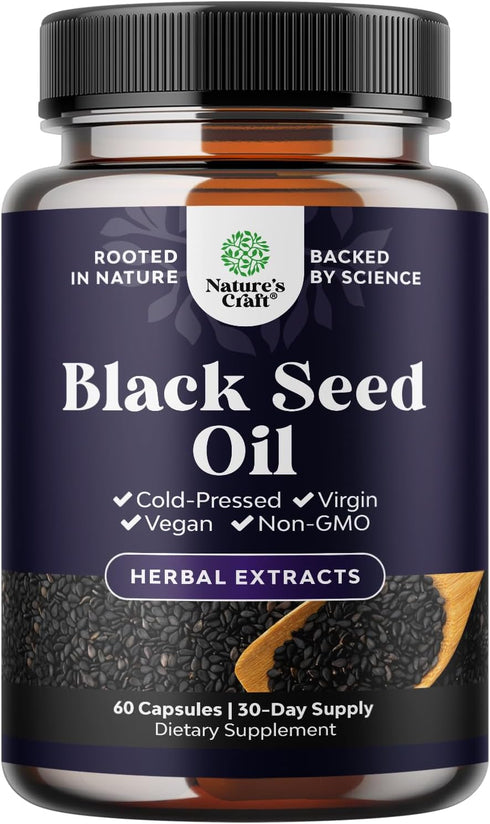 Vegan Black Seed Oil Capsules - Cold Pressed Nigella Sativa with Omega 3 6 9 Antioxidants