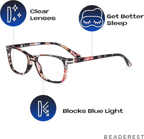 Readerest Blue Light Blocking Glasses, Thin Reflective Lens, Anti-Glare Computer Eyeglasses for Eye Strain Relief, UV