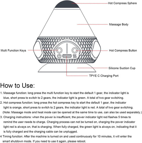 NutriEss Mountable Massage Ball Suction Cup with Vibration Heating for Deep Tissue Back Massager Trigger Point Therapy