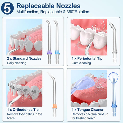 Dental Flosser with 5 Modes, Rechargeable Travel Dental Flosser, 300ml Water Tank, LED Light for Oral Care